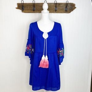 Judith March Embroidered Tunic Dress Flare Bell Sleeve